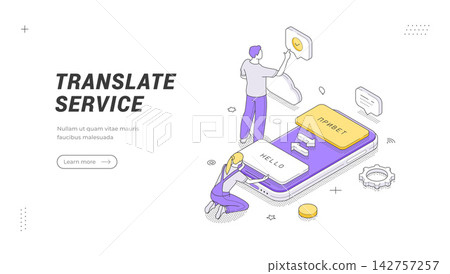 Online Language Translate Service Isometric Vector Illustration Banner Template Online Language Translate Service Isometric Vector Illustration Banner Template 142757257