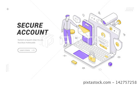 Cyber Security And Secure Account Login Isometric Vector Illustration Banner Web Template Cyber Security And Secure Account Login Isometric Vector Illustration Banner Web Template 142757258