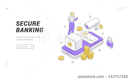 Secure Online Banking Financial Protection Isometric Vector Illustration Banner Template Secure Online Banking Financial Protection Isometric Vector Illustration Banner Template 142757260