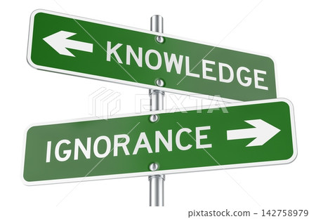 Knowledge and Ignorance directional signs for education choice concept. 3D rendering Knowledge and Ignorance directional signs for education choice concept. 3D rendering 142758979
