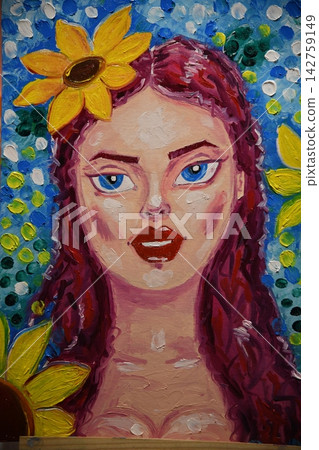 Young women paint with brushes on easels in art class. art school, creativity and people Young women paint with brushes on easels in art class. art school, creativity and people 142759149