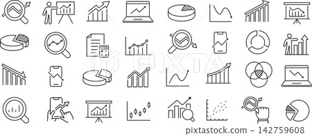 關於統計資料的向量單色線條圖示集 關於統計資料的向量單色線條圖示集 142759608