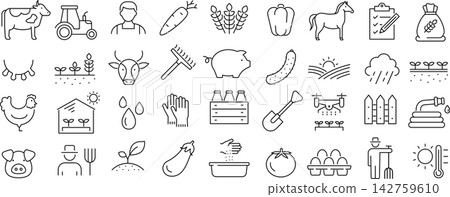Set of monochrome agriculture line icons in vector Set of monochrome agriculture line icons in vector 142759610