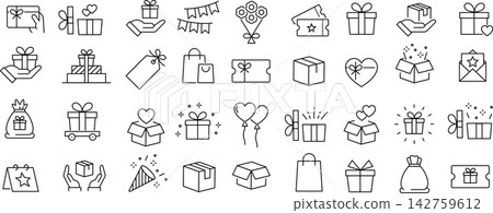A set of monochrome vector icon sets related to gifts. A set of monochrome vector icon sets related to gifts. 142759612
