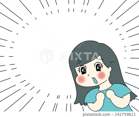 一位女士表達了她的感激之情,旁邊有一個漫畫風格的對話框(淺藍色)作為文字空間。 一位女士表達了她的感激之情,旁邊有一個漫畫風格的對話框(淺藍色)作為文字空間。 142759621