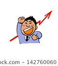 An illustration of a male investor rejoicing over rising stock prices. 142760060