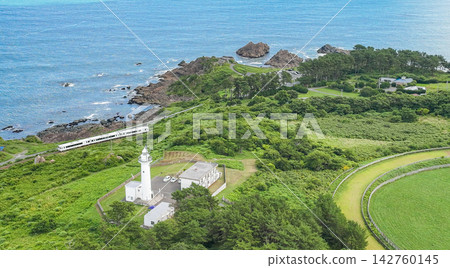 Aerial view of Tohoku Emotion running along Tanesashi Coast in Aomori Prefecture, Hachinohe City Aerial view of Tohoku Emotion running along Tanesashi Coast in Aomori Prefecture, Hachinohe City 142760145