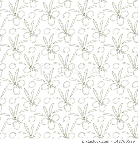 Small olive sprigs with fruits Seamless pattern Monochrome green Background Modern engraving style. Isolated Vector illustration Textile print, wrapping, packaging, label, wallpaper and surface design Small olive sprigs with fruits Seamless pattern Monochrome green Background Modern engraving style. Isolated Vector illustration Textile print, wrapping, packaging, label, wallpaper and surface design 142760559