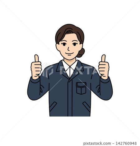 An illustration of a female boss in a navy work uniform giving a thumbs-up gesture. An illustration of a female boss in a navy work uniform giving a thumbs-up gesture. 142760948