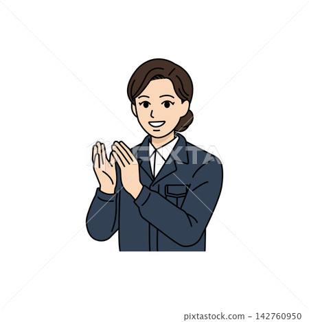 圖解：一位身穿海軍制服的女老闆面帶微笑，鼓掌喝采。 142760950