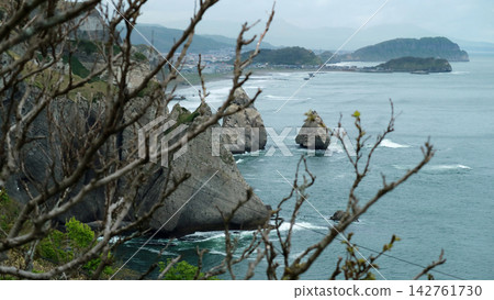 北海道室蘭八景之一的德賀利莊岬的懸崖海岸。 北海道室蘭八景之一的德賀利莊岬的懸崖海岸。 142761730