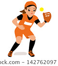 Illustration of female athletes competing in a sports competition - Two softball players infielders during play. 142762097