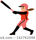 Illustration of female athletes competing in a sports competition; softball players in play, 3 batters. 142762098