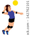 Illustration of a female athlete competing in a sports tournament match - Volleyball player 1 (attacker) in play. 142762101