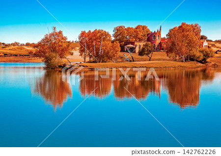 Autumn Birch Trees and Lake Reflection at Princess Lake, Ulan Butong, China 142762226