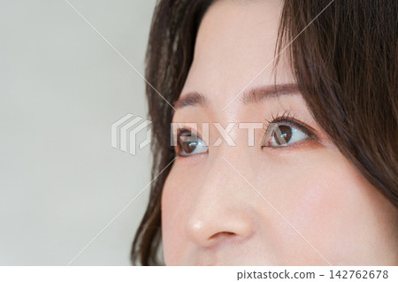 A close-up of the eyes and pupils of women in their 40s and 50s. Beauty image focusing on eye care and anti-aging care. A close-up of the eyes and pupils of women in their 40s and 50s. Beauty image focusing on eye care and anti-aging care. 142762678