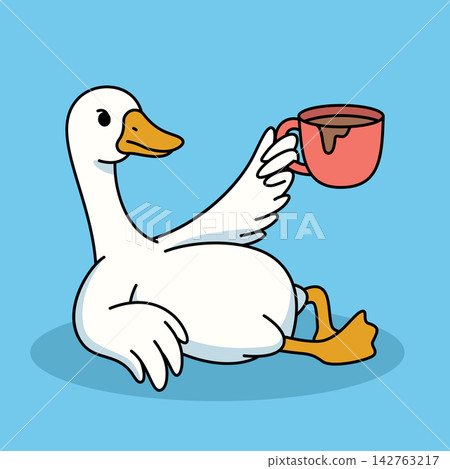 Cute Goose Pouring Coffee Hot Drink Vector Illustration 142763217