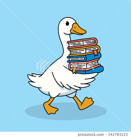 Cute Goose Carrying Stack of Books Vector Illustration Cute Goose Carrying Stack of Books Vector Illustration 142763225