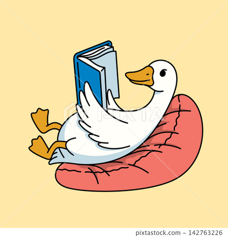 Cute Goose Sitting on Beanbag Reading Book Vector Illustration Cute Goose Sitting on Beanbag Reading Book Vector Illustration 142763226