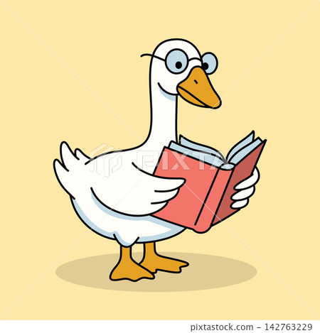 Cute Goose Wearing Glasses Reading Book Vector Illustration Cute Goose Wearing Glasses Reading Book Vector Illustration 142763229