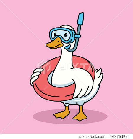 Cute Goose Snorkeling with Mask and Tube Vector Illustration Cute Goose Snorkeling with Mask and Tube Vector Illustration 142763231