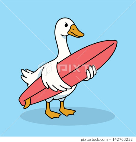 Cute Goose Carrying Surfboard Vector Illustration Cute Goose Carrying Surfboard Vector Illustration 142763232