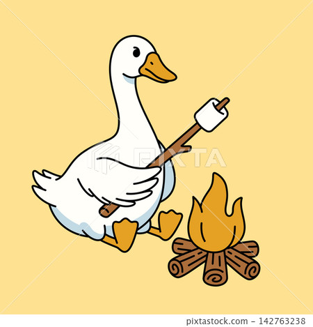 Cute Goose Roasting Marshmallow Over Campfire Vector Illustration Cute Goose Roasting Marshmallow Over Campfire Vector Illustration 142763238