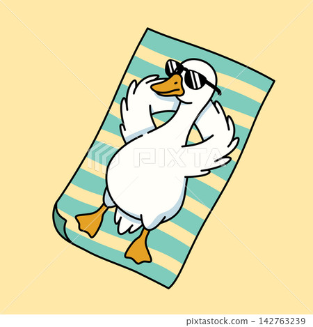 Cute Goose Lying on Beach Towel with Sunglasses Vector Illustration Cute Goose Lying on Beach Towel with Sunglasses Vector Illustration 142763239