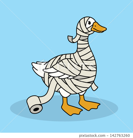 Funny Cartoon Goose Mummified with Toilet Paper - Halloween Bird Illustration Funny Cartoon Goose Mummified with Toilet Paper - Halloween Bird Illustration 142763260