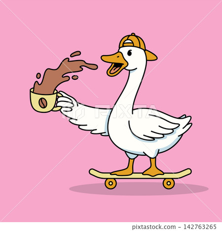 Skating Goose with Spilling Coffee Cup Cartoon Vector Skating Goose with Spilling Coffee Cup Cartoon Vector 142763265