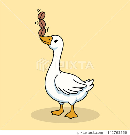 Cute Goose Balancing Coffee Beans On Its Beak Cartoon Vector Illustration Cute Goose Balancing Coffee Beans On Its Beak Cartoon Vector Illustration 142763266