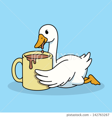 Cute Goose Floating in a Coffee Mug Vector Illustration Cute Goose Floating in a Coffee Mug Vector Illustration 142763267