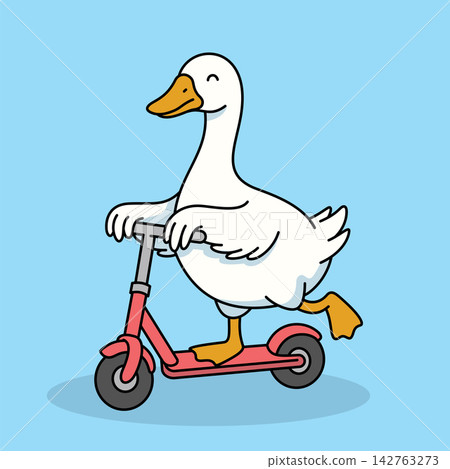 Cute Goose Riding a Scooter Vector Illustration Cute Goose Riding a Scooter Vector Illustration 142763273