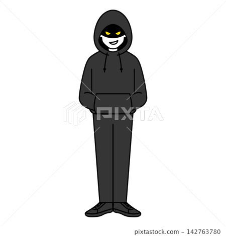 可疑人員戴著兜帽(全身照) 可疑人員戴著兜帽(全身照) 142763780