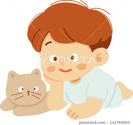 Boy Playing with Cat Boy Playing with Cat 142764003
