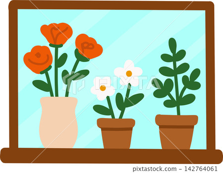Potted Plants on Window Sill Potted Plants on Window Sill 142764061