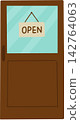 Wooden Door with Open Sign 142764063