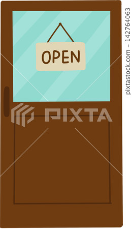 Wooden Door with Open Sign Wooden Door with Open Sign 142764063