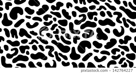 High-contrast black and white irregular animal print with bold organic markings, resembling abstract cowhide and natural skin texture High-contrast black and white irregular animal print with bold organic markings, resembling abstract cowhide and natural skin texture 142764227