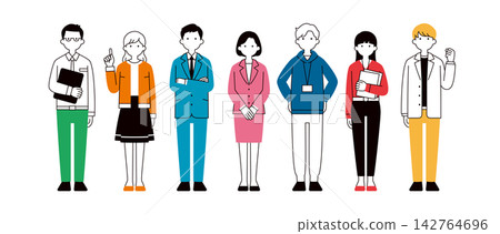 一組色彩鮮豔的全身向量插圖,描繪了幾位在辦公室工作的男女商務人士。 一組色彩鮮豔的全身向量插圖,描繪了幾位在辦公室工作的男女商務人士。 142764696