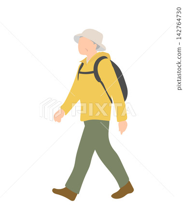 背著背包的老人在山上健行 背著背包的老人在山上健行 142764730