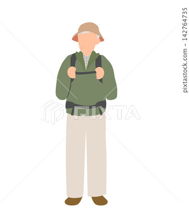 老年男性背著背包享受健行。 老年男性背著背包享受健行。 142764735