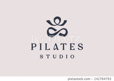 Stylized abstract figure in Pilates pose with flowing lines, symbolizing balance, flexibility, wellness, and mindful movement Stylized abstract figure in Pilates pose with flowing lines, symbolizing balance, flexibility, wellness, and mindful movement 142764793