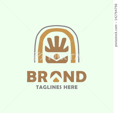 Minimalist boho-style brand logo with abstract face, earthy tones, and modern typography, creating a natural and creative identity. 142764798