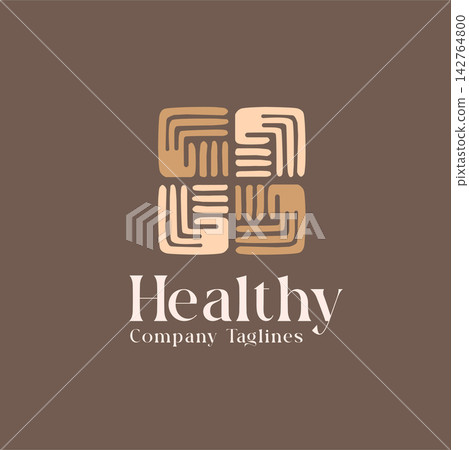 Modern health logo with abstract geometric pattern in warm earthy tones, symbolizing balance, wellness, and holistic lifestyle branding. Modern health logo with abstract geometric pattern in warm earthy tones, symbolizing balance, wellness, and holistic lifestyle branding. 142764800