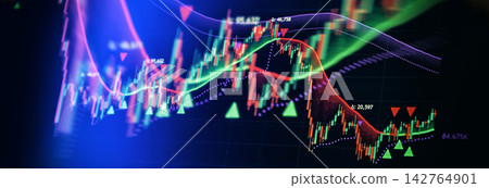 Financial Market Analysis with Colorful Candlestick Graphs, Trend Lines, and Trading Signals Financial Market Analysis with Colorful Candlestick Graphs, Trend Lines, and Trading Signals 142764901