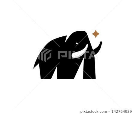 Minimalist Black Mammoth Silhouette with Sparkle Accent Minimalist Black Mammoth Silhouette with Sparkle Accent 142764929