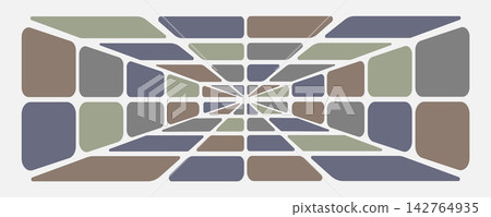 Symmetrical Abstract Geometric Tunnel Pattern with Rounded Rectangles in Muted Brown, Gray, Green, and Blue Tones Symmetrical Abstract Geometric Tunnel Pattern with Rounded Rectangles in Muted Brown, Gray, Green, and Blue Tones 142764935