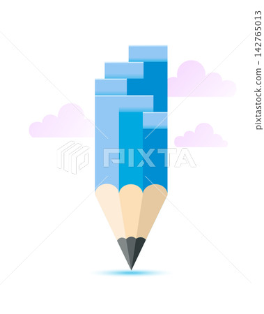 Abstract Pencil Skyscraper Illustration as Steps to Success in Blue Beige Gradient with Cloud Background Abstract Pencil Skyscraper Illustration as Steps to Success in Blue Beige Gradient with Cloud Background 142765013