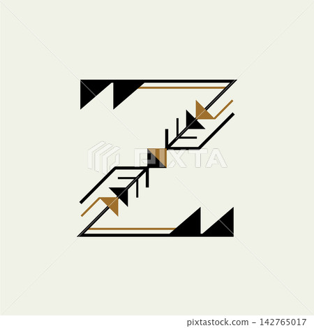 Ethnic Ornament Stylized Geometric Z Pattern with Angular Black and Brown Shapes on Light Background Ethnic Ornament Stylized Geometric Z Pattern with Angular Black and Brown Shapes on Light Background 142765017